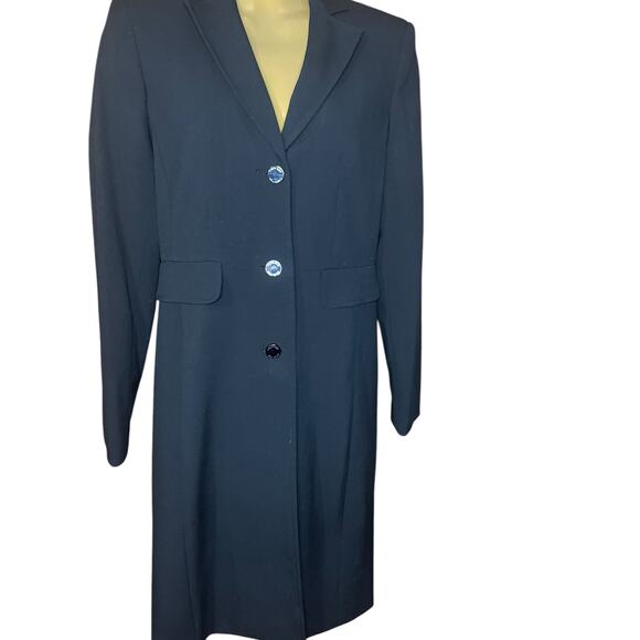 Calvin Klein Black Crepe Single Breasted Long Coat Size 2 - Picture 1 of 4